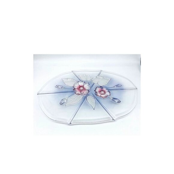 VINTAGE Mikasa Calypso Crystal Canape Oval Serving Tray Walther Frosted Floral - Picture 1 of 8